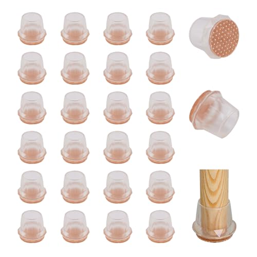 COEWUR 24 Stück Schutzkappen für Stuhlbeine Rund Stuhlbeinkappen mit Filz Transparent Stuhlbeinschoner Gummi Filzgleiter für Stühle Hartholzböden Laminat Fliesenböden (Fit Durchmesser: 21-30mm) von COEWUR