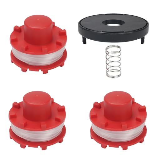 COEWUR 3 Stück Ersatzfadenspule mit Trimmerabdeckung und Feder Rasentrimmer Fadenspule Ø 2mm Nylonfaden für Rasentrimmer GE-CT 36/30 LI E Solo, AGILLO 36/255 BL, AGILLO 18/200 (Länge: 8m) von COEWUR