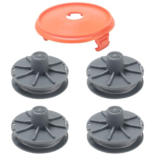 COEWUR 4 Stück Ersatzfadenspule mit 1pcs Trimmerabdeckung Rasentrimmer Fadenspule Ø 1.6mm Nylonfaden für Rasentrimmer EasyCut 400/25 Art.9807, Easycut 400 Art.8846 (Länge: 6.1m) von COEWUR