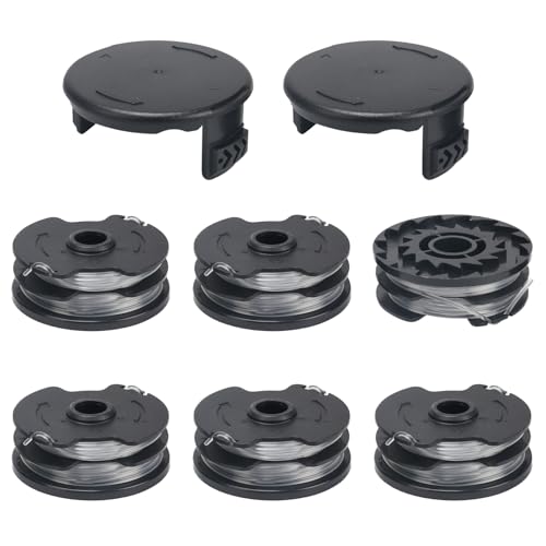 COEWUR 6 Stück Rasentrimmer Fadenspule mit 2pcs Trimmerabdeckung Ersatzfadenspule Ø 1.6mm Nylonfaden Spule für Parkside PRTA 20-Li A1/B1/B2/C3, PRT 300 A1, PRT 550 A1/A3 (Länge: 8.3m) von COEWUR