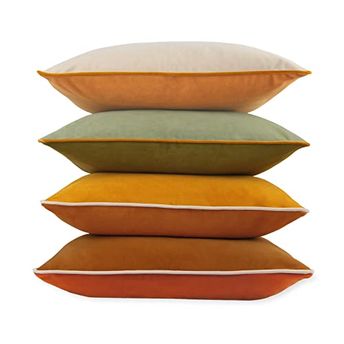 COFEDE Samt-Kissenbezüge, 45,7 x 45,7 cm, dekorativ, quadratisch, gemischte Farben, 45,7 x 45,7 cm, Gelb, 4 Stück von COFEDE