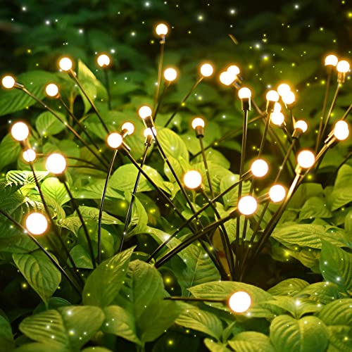 COFEMY Firefly Solar Gartenlichter, 4 Stück 10LED Solar Glühwürmchen Lichter,IP65 Wasserdicht Solarlampen für Außen Garten Fußweg Yard Patio Walkway Decor(Warm-Weiß) von COFEMY