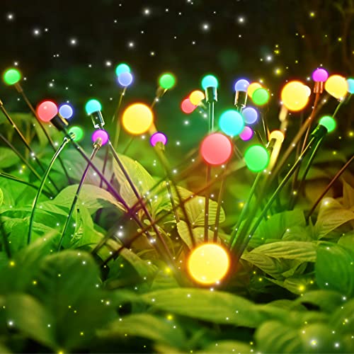 COFEMY Firefly Solar Gartenlichter, 4 Stück 10LED Solar Glühwürmchen Lichter,IP65 Wasserdicht Solarlampen für Außen Garten Fußweg Yard Patio Walkway Decor(RGB) von COFEMY