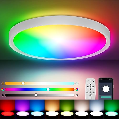 COFEMY LED Deckenleuchte - 30W Dimmbar Bluetooth Deckenlampe mit Fernbedienung und App 3000k/4000k/6000k FüR Beleuchtung Wohnzimmer Schlafzimmer Küche Korridor Balkon Badezimmer Esszimmer von COFEMY