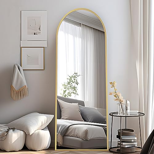 COFENY Bogen Ganzkörperspiegel, 150 × 40 cm Standspiegel mit Goldrahmen, Groß Wandspiegel zum Stehen, Anlehnen oder Hängen, Bodenspiegel für Schlafzimmer, Wohnzimmer von COFENY