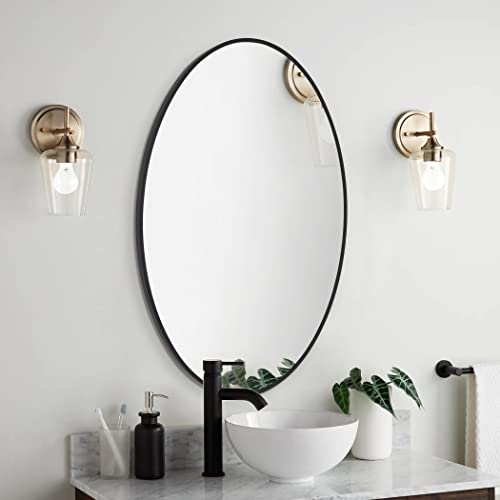 COFENY Spiegel Oval, 50 × 70 cm Spiegel Rund Schwarz, Wandspiegel Rund mit Rahmen Badezimmer Spiege lmit HD-Glas für Badezimmer, Waschtisch, Wohnzimmer, Schlafzimmer, Flur von COFENY