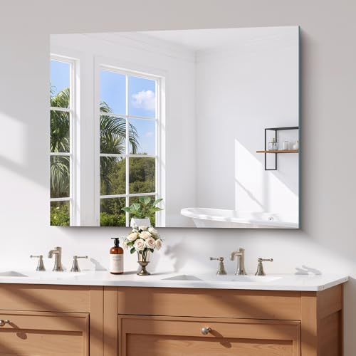 COFENY Spiegel Rahmenlos, 100 × 75 cm Rechteckiger Wandspiegel mit Polierten Kanten, HD Glasspiegel, Upgraded Shatterproof Badspiegel für Badezimmer, Schlafzimmer und Wohnzimmer von COFENY