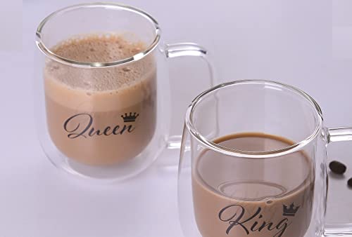 2er Doppelwand Teegläser 300 ml Kaffeegläser mit Henkel"Queen & King" Camli Bardak transparent von COFI 1453