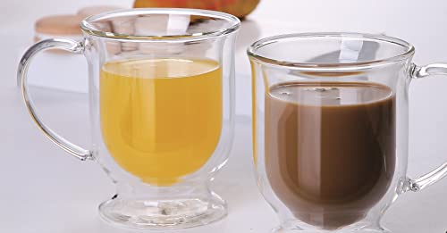 2er Set Doppelwand Glas mit Henkel 300 ml Tee/Kaffeegläser Camli Bardak Trinkgläser, Teegläser, Cappuccino transparent von COFI 1453