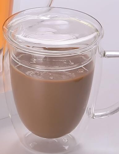 COFI 1453 2er Set Doppelwandiges Thermoglas 350ml Teetassen Doppelwand Glas mit Deckel Henkel Kaffeetassen transparent von COFI 1453