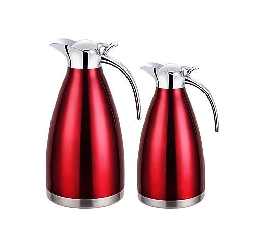 2er Set Thermoskanne 1L + 1,5L Isolierkanne Teekanne Thermosflasche Kaffeekanne Rot von COFI 1453