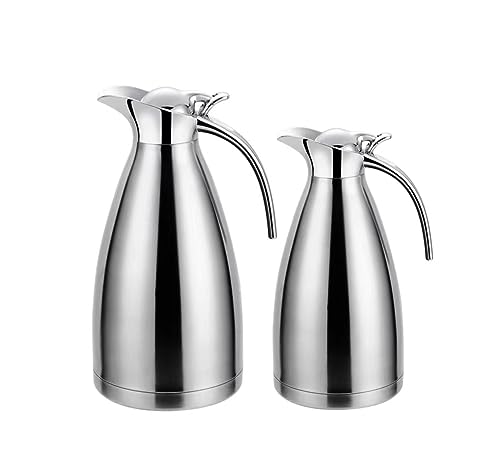 2er Set Thermoskanne 1L + 1,5L Isolierkanne Teekanne Thermosflasche Kaffeekanne Silber von COFI 1453