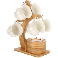 6er Set Kaffeetassen mit Untertasse und TassenHalter Kaffeeservice mit unterschiedlichen Formen Motiv 2 von COFI 1453