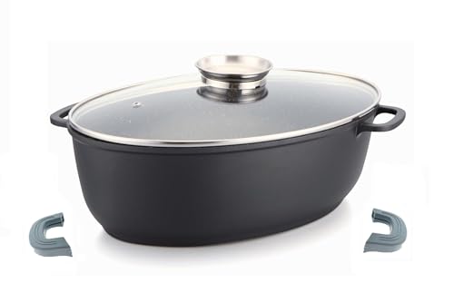 Alu Guss Oval Bräter ø38cm Induktion Topf Schmortopf Marmorbeschichtung von COFI 1453