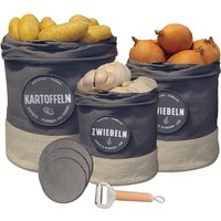 Aufbewahrungsboxen 3er Set – Stoffbehälter Vintage mit Leinenbeutel & Schäler - Grau von COFI 1453