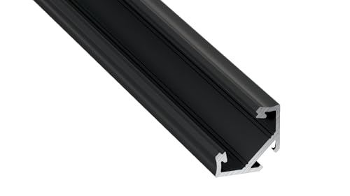 COFI 1453 LED Aluminium Profil Leiste Schwarz | Typ C Aluminium Profil Leiste mit dem Neigungswinkel 45° | Mit Endkappe und Montagehalterung | Gefroren Abdeckung | 1m von COFI 1453
