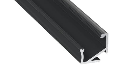 COFI 1453 LED Aluminium Profil Leiste Schwarz | Typ H Vielseitig einsetzbar | Mit Endkappe und Montagehalterung | Transparent Abdeckung | 1m von COFI 1453