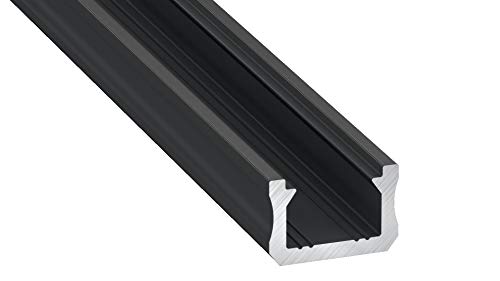 COFI 1453 LED Aluminium Profil Leiste Schwarz | Typ X für Oberflächenmontage | Mit Endkappe und Montagehalterung | Transparent Abdeckung | 1m von COFI 1453