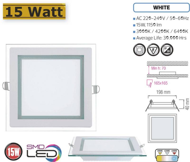 COFI 1453 LED Einbauleuchte LED Panel Glas Einbaustrahler Leuchte Einbau Beleuchtung eckig rund von COFI 1453