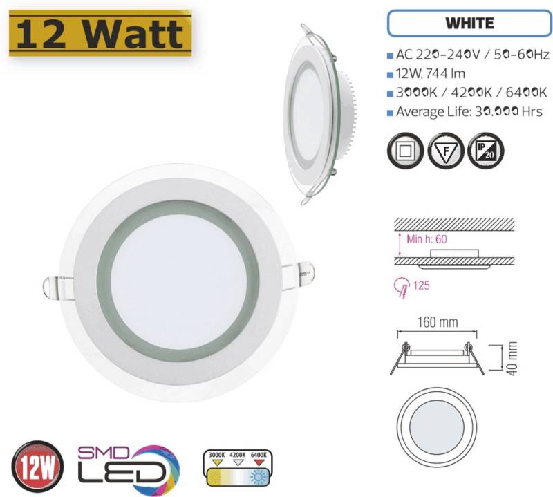 COFI 1453 LED Einbauleuchte LED Panel Glas Einbaustrahler Leuchte Einbau Beleuchtung eckig rund COFI 1453 LED Einbauleuchte LED Panel Glas Einbaustrahler Leuchte Einbau Beleuchtung eckig rund von COFI 1453