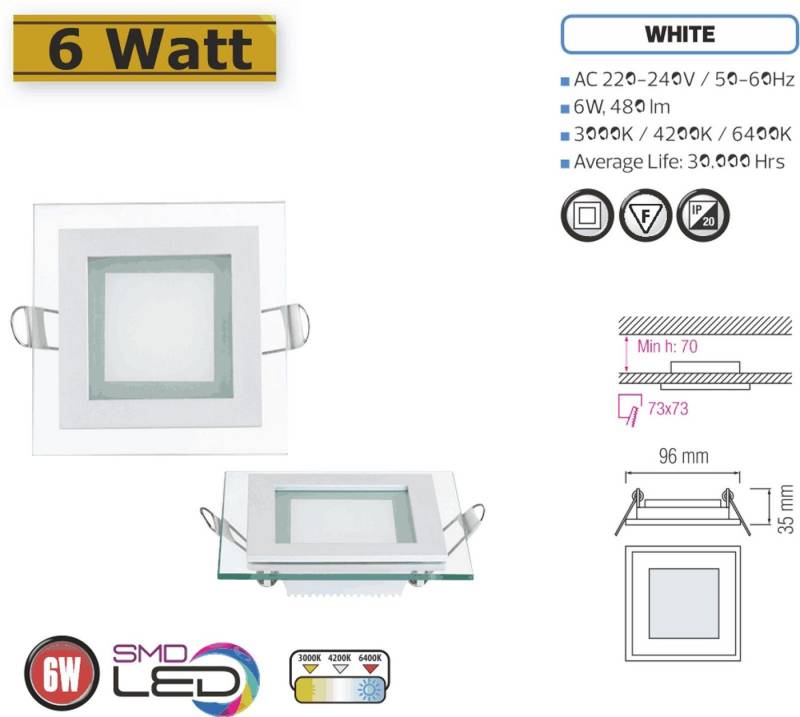 COFI 1453 LED Einbauleuchte LED Panel Glas Einbaustrahler Leuchte Einbau Beleuchtung eckig rund COFI 1453 LED Einbauleuchte LED Panel Glas Einbaustrahler Leuchte Einbau Beleuchtung eckig rund von COFI 1453