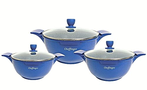 Kochtopfset 20-24-28cm 6-tlg Topf Induktion Alu Guss Geschirr Blau von COFI 1453