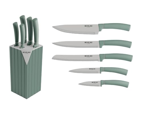 Michelino 6-tlg. Messerblock Serie Alythia Klingen Küchenmesser Kochmesser Messer Grün von COFI 1453