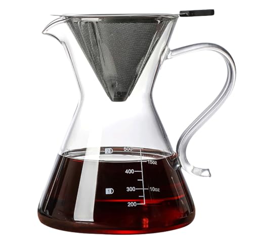 COFISUKI Pour Over Kaffeemaschine – Elegante Tropfkaffeemaschine mit wiederverwendbarem Edelstahlfilter/Tropfer, bleifreies Borosilikatglas-Kaffeekaraffe für 1–4 Tassen (500 ml) von COFISUKI