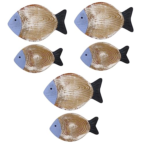 COHEALI 6 STK Fisch-Ornamente Zum Aufhängen An Der Wand Fischskulptur Aus Holz Seefisch-wandskulptur Hölzern Wanddeko Aus Holz Mit Seepferdchen Holzfisch Hängend Wandbehang Ländlich Strand von COHEALI