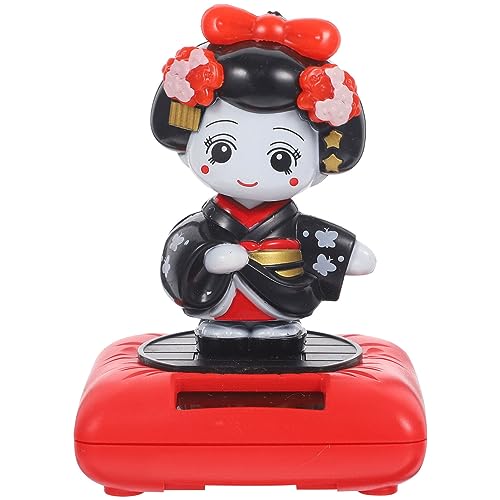 COHEALI Japanischer Kimono Tanzender Kokeshi Solarbetriebene Wackelköpfe Für Auto-Armaturenbrett-Dekoration Kopfschüttelnde Geisha-Puppe Statuen Japanische Souvenirs Geschenke von COHEALI