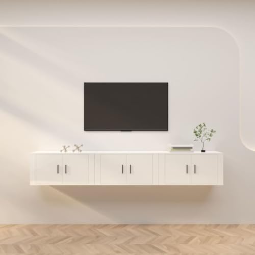 COHMIFY TV-Wandschränke Hochglanz-Weiß 80x34,5x40cm 3-TLG Holzwerkstoff TV Sideboard TV Cabinet TV Wohnwand Fernsehschrank Holz Fernseher MöBel TV Konsole Fernsehkonsole Wandregal mit Türen von COHMIFY