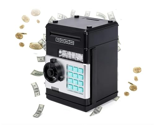 COIL Elektronisches Spardose, Sparschwein, Mini-Safe, Geldautomat, PIN-Code, Banknoten und Münzen, Soundeffekte, (Silber) von COIL