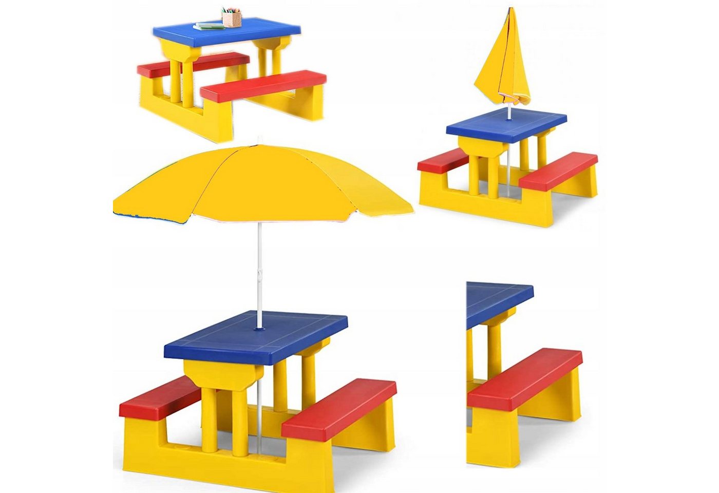 COIL Garten-Kindersitzgruppe Kindersitzgruppe,Picknickset,Kindertische,Gartentische,Kindersitzbank, Regenschirm, Material: PP + Stahl von COIL