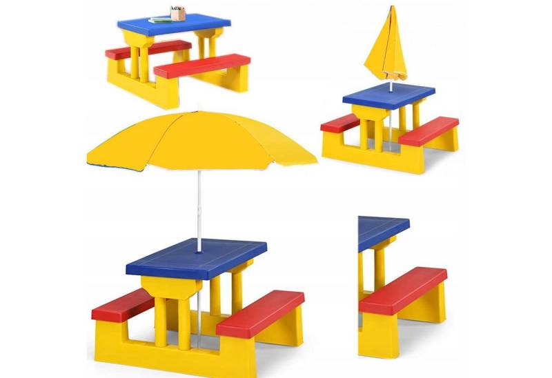 COIL Garten-Kindersitzgruppe Kindersitzgruppe,Picknickset,Kindertische,Gartentische,Kindersitzbank, Regenschirm, Material: PP + Stahl von COIL