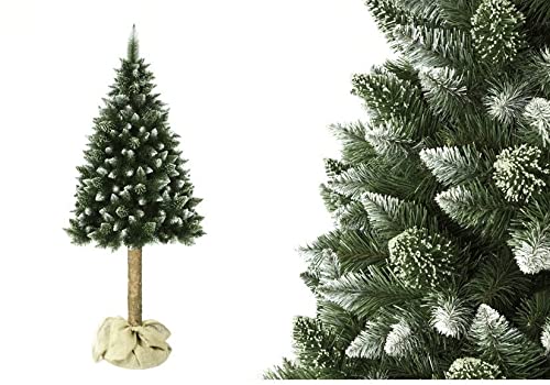 COIL Weihnachtsbaum auf einem Stamm 220cm - Premium Ökologischer Tannenbaum mit Schnee-Effekt, Kristallzweigen, Christmas Tree - Kunststoffständer mit Jute, Einfache Montage, Weihnachtsbaum von COIL