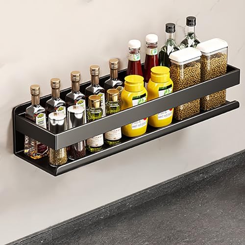 COITROZR Gewürzregal Spice Rack,Gewürzregal Wand Hängend, Rostfrei Gewürz Organizer Gewürzständer ohne Bohren, Großes Fassungsvermögen Gewürzdosen Gewürzregal Küchenregal,60cm Schwarz von COITROZR