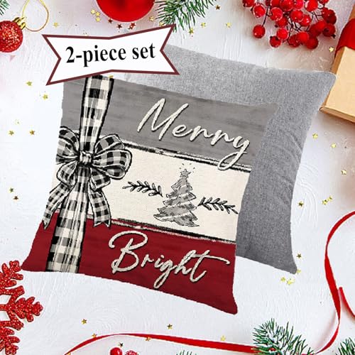 COITROZR Kissenbezug Weihnachten 2er Set Leinen Kissenbezüge Kissenhülle Home Bunt mit Weihnachtsbaum Muster Rot für Schlafzimmer Auto Merry Christimas Cushion Covers 45 x 45 cm von COITROZR