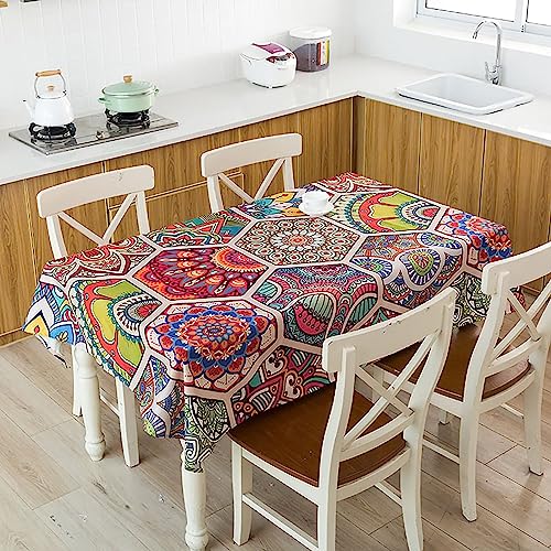 Tischdecke Rechteckig Boho Garten Tischdecken für Draußen Tischtuch Fleckschutz Abwaschbar Table Cloth für Esstisch, Couchtisch, Parteien, 140 x 160 cm von COITROZR