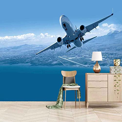 3D Flugzeug Des Blauen Himmels Großes Aufkleber-Wandbild, Abnehmbares Wandbild | Selbstklebende Tapete 3D Wandbild Für Kinderzimmer Esszimmer Schlafzimmer Wohnzimmer Wan 200 (Breite) x 150 (Höhe) cm von COJIC