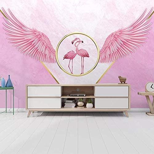 3D Selbstklebende Wandtapete Rosa Cartoon Beflügelt Flamingo Wandkunst Kinderzimmer Restaurant Bar Shop Wohnzimmer Schlafzimmer Wand Poster Dekoration Tapete Wandbild Wa 300 (Breite) x 210 (Höhe) cm von COJIC