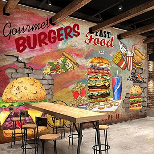 Benutzerdefinierte 3D-Wandtapete Retro Nostalgischer Europäischer Stil Burger Und Pommes Essen Graffiti Hintergrund Wanddekor Papel De Parede-250cm(W) x200cm(H) von COJIC