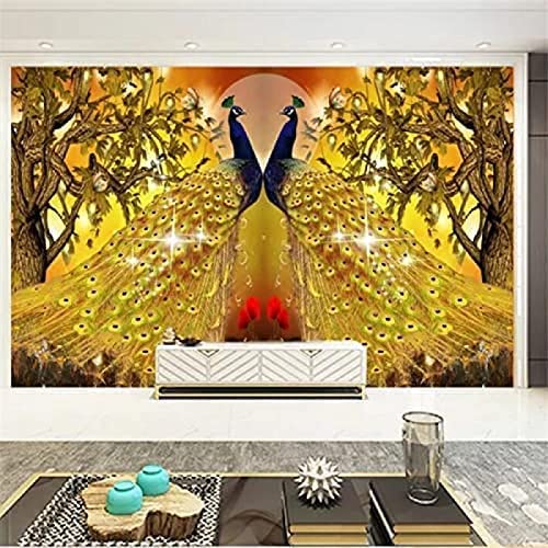 Wandbild Tapete, 3D Tier Schöner Pfau Selbstklebende Tapete Zum Abziehen Und Aufkleben Für Wohnzimmer, Schlafzimmer, Tv-Hintergrund, Büro, Restaurant, Motiv, Zimmer, Abn 400 (Breite) x 280 (Höhe) cm von COJIC