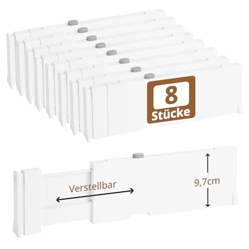 8 Stück 9,7cm Hohe Schubladenteiler, 28-43cm Schubladentrenner Verstellbar, Küchen Organizer Schublade, Warmweiße Schubladen Trenner für Babykleidung, Eitelkeit, Kosmetik, Küche und Büroaufbewahrung 8 Stück 9,7cm Hohe Schubladenteiler, 28-43cm Schubladentrenner Verstellbar, Küchen Organizer Schublade, Warmweiße Schubladen Trenner für Babykleidung, Eitelkeit, Kosmetik, Küche und Büroaufbewahrung von COKIHOM