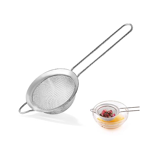 Feinmaschiges Sieb für Küche, COKUMA Edelstahl-Metall-Hand, kleines Mini-Sieb, Cocktailsieb, Tee, Kaffee, Saft, Lebensmittelsieb mit Griff (8,5 cm, Silber) von COKUMA