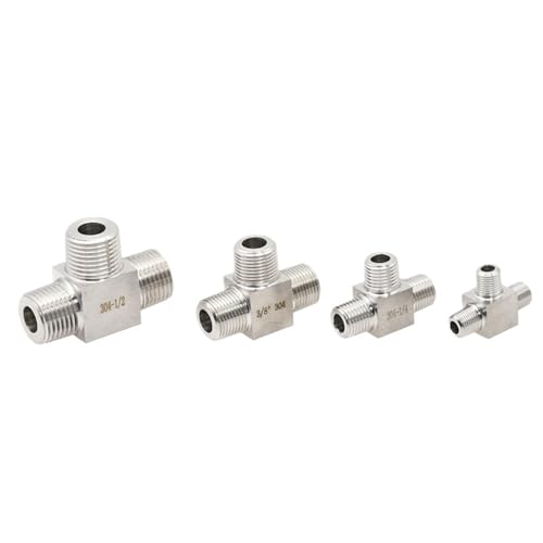 1 Stück T-Typ-Umwandlung Hochdruck-Armaturen 1/8 Zoll 1/4 Zoll 3/8 Zoll 1/2 Zoll T-Außengewinde 3-Wege-Rohrverschraubung 304 Edelstahl Wasser Gas Öl(3/8") von COKYIS