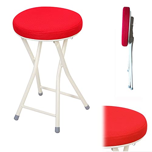 COKYIS Barhocker Küchenhocker Klappbar, Klapphocker Round Sitzhocker Ohne Lehne Küchenstuhl 50CM Frühstückshocker, Tragbarer Klappstuhl Für Camping (Color : Red) von COKYIS