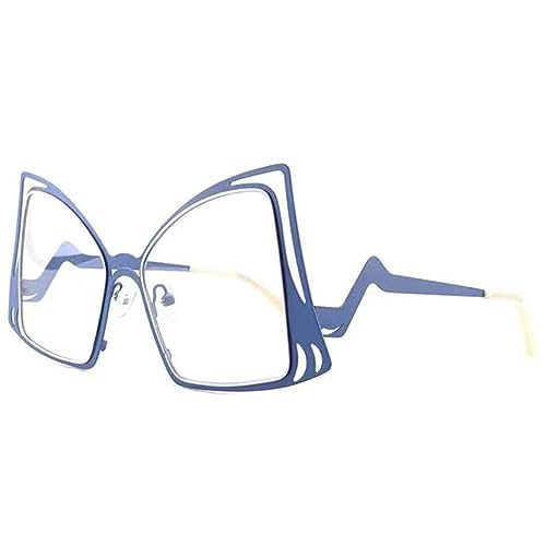 COKYIS Große Presbyopie Brille Katzenauge Lesebrille Mode Trend Lesebrillen Für Damen Blaulichtfilter Brille Unregelmäßige Computer Leser (Color : Blue, Size : 3.5) von COKYIS
