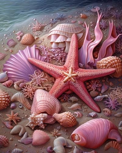 COKYIS Kreuzstich Stickpackungen Vorgedruckt Muscheln von Seesternen am Strand 11CT Stickbild Stickvorlage DIY Stickset für Anfänger Home Decor 40x50cm von COKYIS