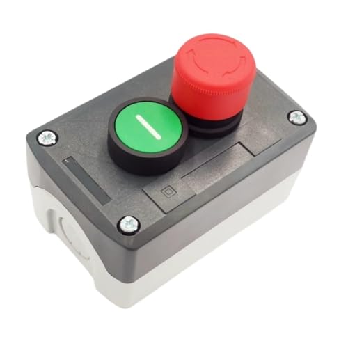 Schaltstationskasten, flach, grün, Notfallstopp, rot, 240 V, 3 A Schaltstationskasten, flach, grün, Notfallstopp, rot, 240 V, 3 A von COKYIS