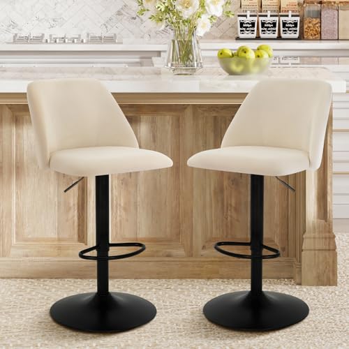 COLAMY 360° Drehbarer Höhenverstellbarer Barhocker 2er Set, Moderne Kücheninsel Barstühle mit Rückenlehne, Stoff Barstühle mit Fußstütze – Geeignet für Küche, Bar, Esszimmer, Büro, Beige von COLAMY